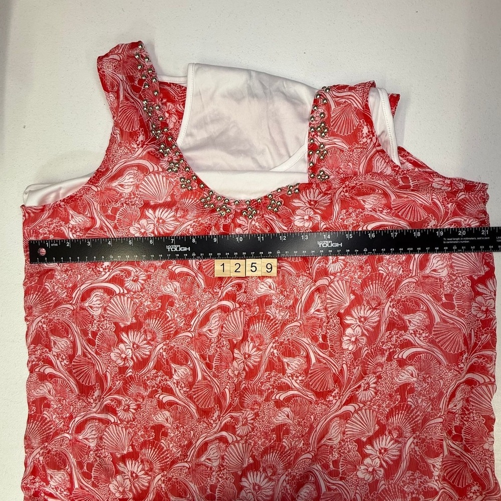 CJ Banks Womens XLFloral Shell Beaded Layered Tank Top Beaded‎ chiffon summer - Picture 3 of 4